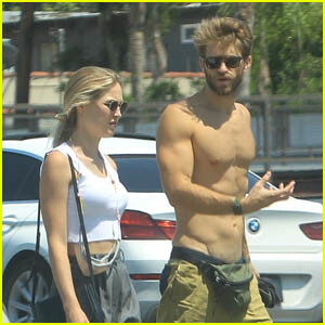 Keegan Allen Goes Shirtless During a Walk with Girlfriend Ali Collier