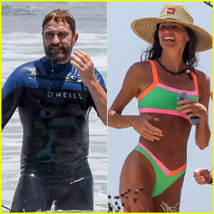 Gerard Butler Goes Surfing During Beach Day with Morgan Brown – New Photos!