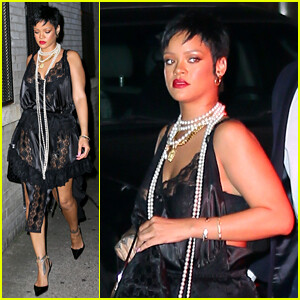 Rihanna Wears Sexy Lace Dress for Dinner in New York City