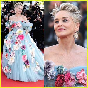 Sharon Stone Channels Cinderella In Puffy Blue Dress at Cannes Film Festival 2021