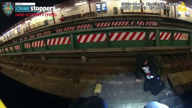 NYPD officers save a straphanger who fell onto subway tracks.