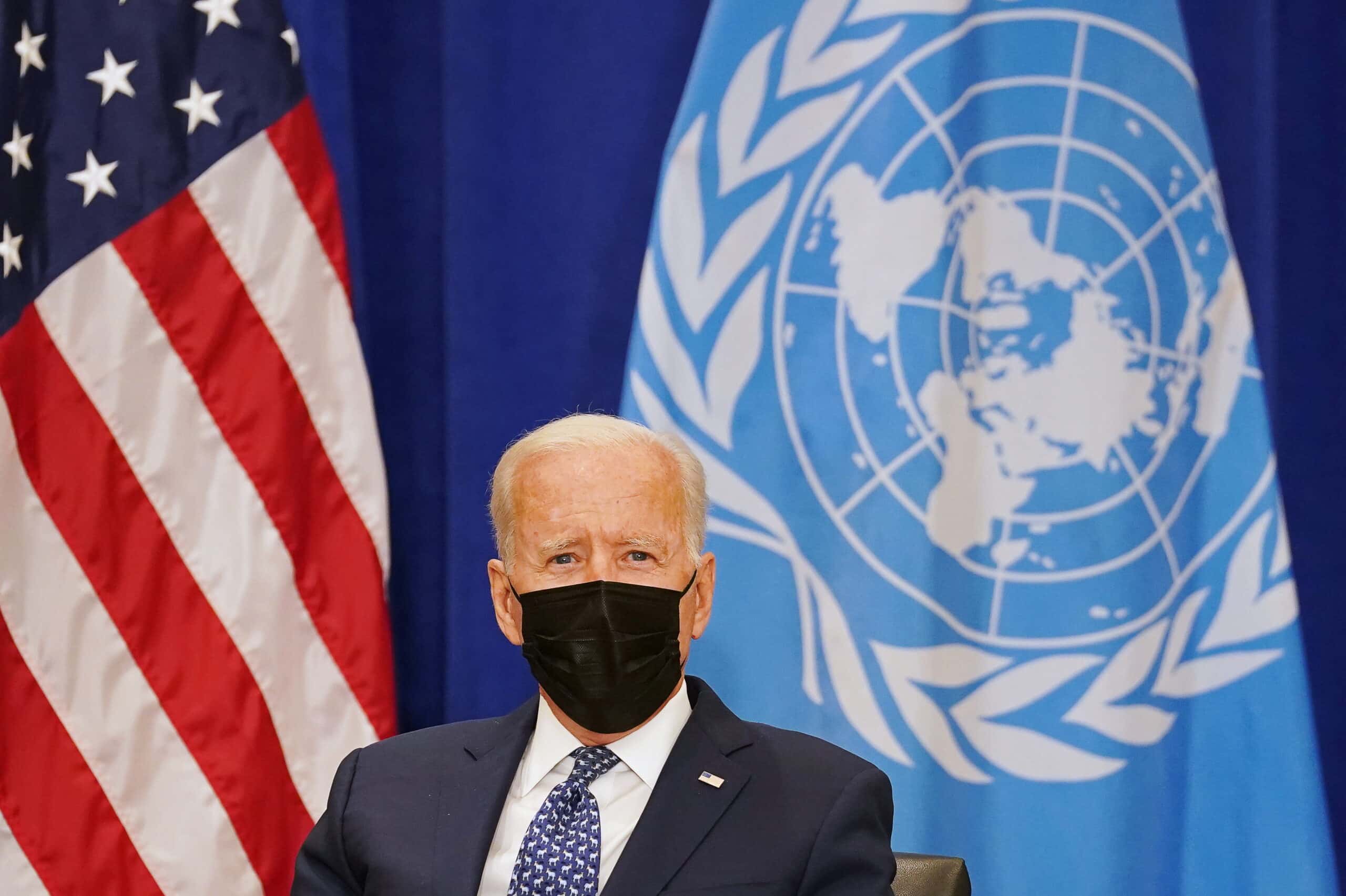 U.S. President Joe Biden meets with United Nations Secretary-General Antonio Guterres at the 76th Session of the U.N. General Assembly in New York City, U.S., September 20, 2021. REUTERS/Kevin Lamarque